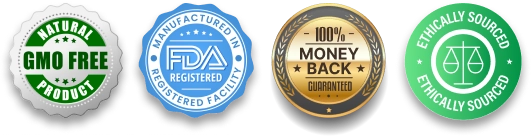 Trust badges for Sleep Lean, including GMP Certified, Made in USA, and 100% Satisfaction Guarantee.